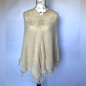Steve Madden Cream Sweater Poncho with Frills O/S